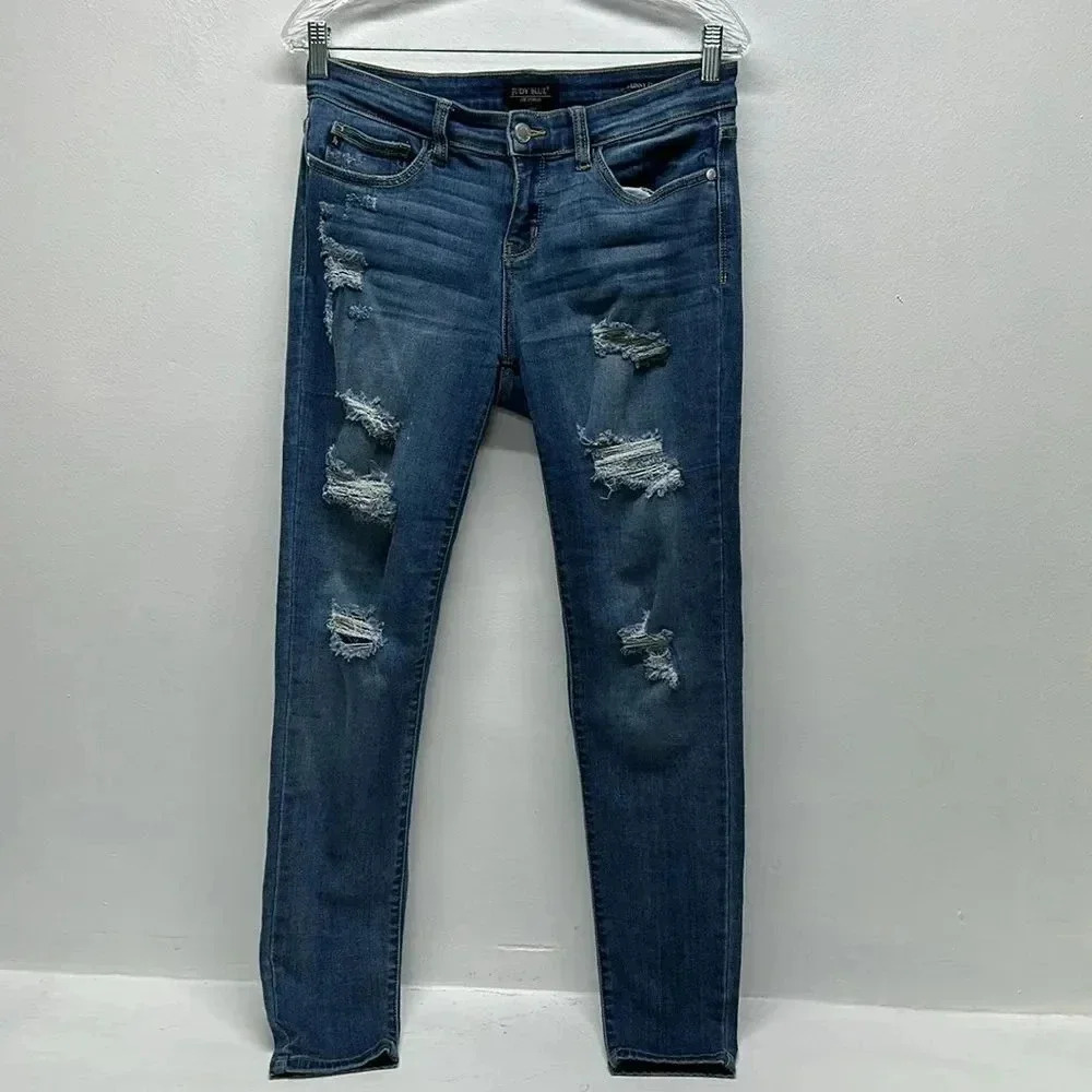 Judy Blue Skinny Denim Jeans Jean High Rise Distressed Ripped Boyfriend 9 / 29